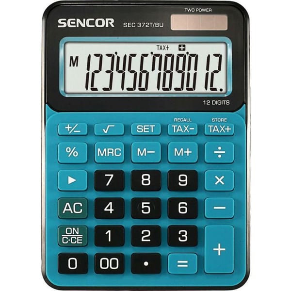 Skrivbordskalkylator - SENCOR - SEC 372BU - 12 siffrors skärm - Dubbelt strömförsörjning - Blå plast