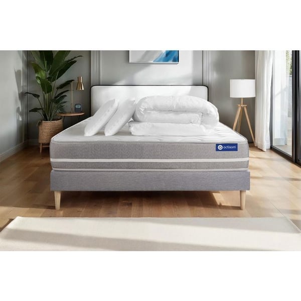 Komplett sängpaket 140x190 cm - Madrass + Sängbotten Grå (i kit) + 2 kuddar + Täcke - Actilatex To