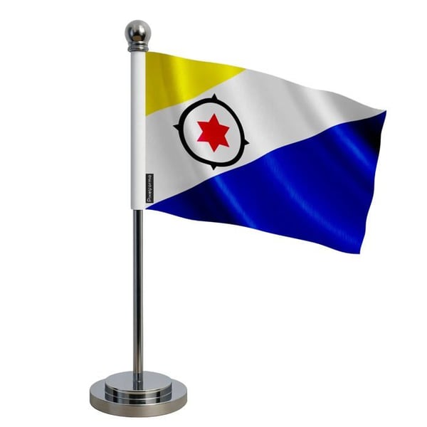 Flagga kontor Bonaire – 14 x 21 cm – Polyester – Sockel Rostfritt Stål – Pixelforma