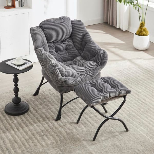 Recliner med fotstöd, armstöd och sidofickor Läsfåtölj med fotstöd Grå hörnfåtölj