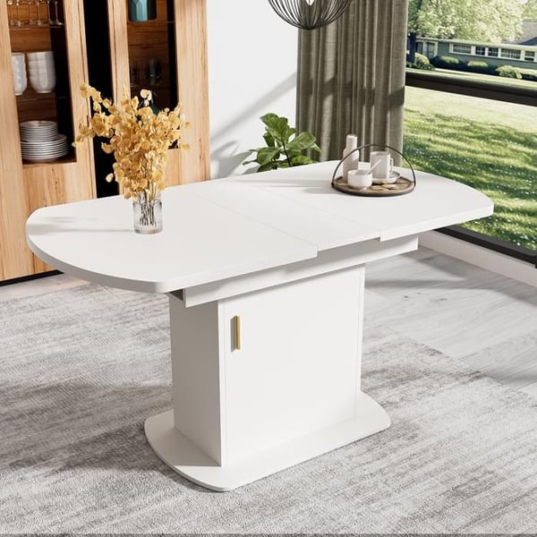 Spisebord - MUVOE - Ovalt udtrækkeligt - Hvid - 110/130x70x75cm - Moderne design
