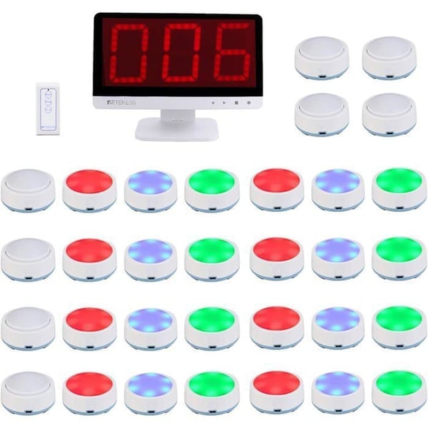Retekess TM101 Snabbsvarset, Speluppringning, Ljud- och Ljusbuzzer System, 80m, för Klass, familj (32-pack)