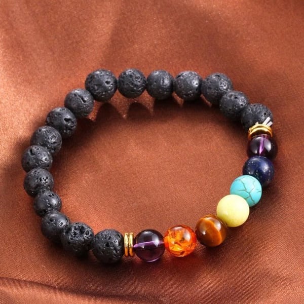 Armband - Napoulen - Chakra - Naturlig lavasten - 7,8 cm - Blandat