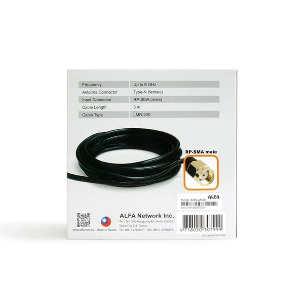 Antenna Extender - ALFA NETWORK - ARS-AS087 - N-kvinnlig - RP-SMA-manlig - 3m LMR®-200