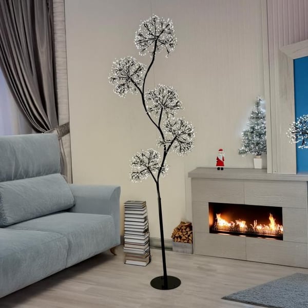 Lysende træ 5 kugler rig 1800 Micro LED ø30cm H170cm IP44 sort metal