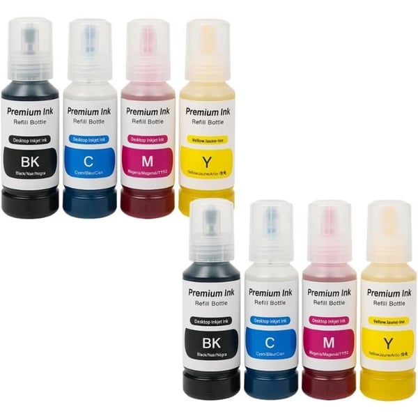 8-pack kompatibla bläckpatroner EPSON 102-104 för EcoTank-skrivare ET L800 till EcoTank ET L14000 & ET2500 till ET 18100, 4x70ml