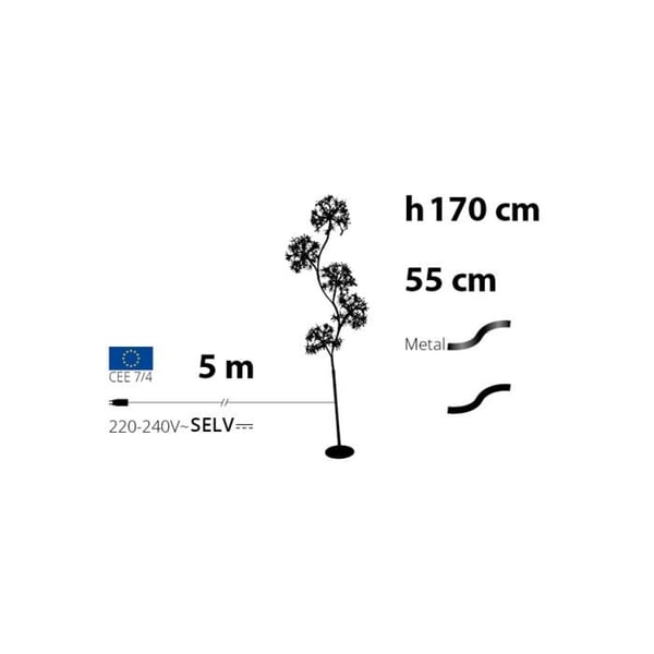 Lysende træ 5 kugler rig 1800 Micro LED ø30cm H170cm IP44 sort metal
