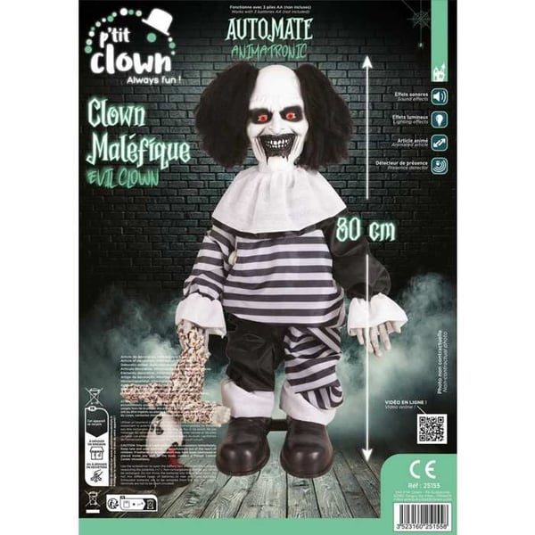 Automatisera Halloween - PTIT CLOWN - 25155 - 80 cm - Animerad Dekoration - Ljud- och Ljusfunktion