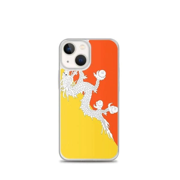 Mobilskal – Bhutan flagga – Kompatibel med iPhone 13 mini – Mjuk fäll – Slitstark och stötresistent - Silikon - Pixelforma