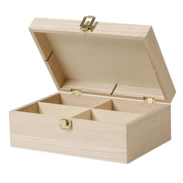 Te-box för te-påsar - 4 fack - Trä - Att dekorera - 20x14cm