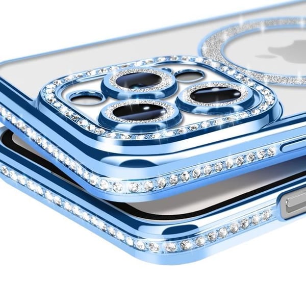 Coque Diamant för iPhone 14 Pro MagSafe Kontur Strass Blå