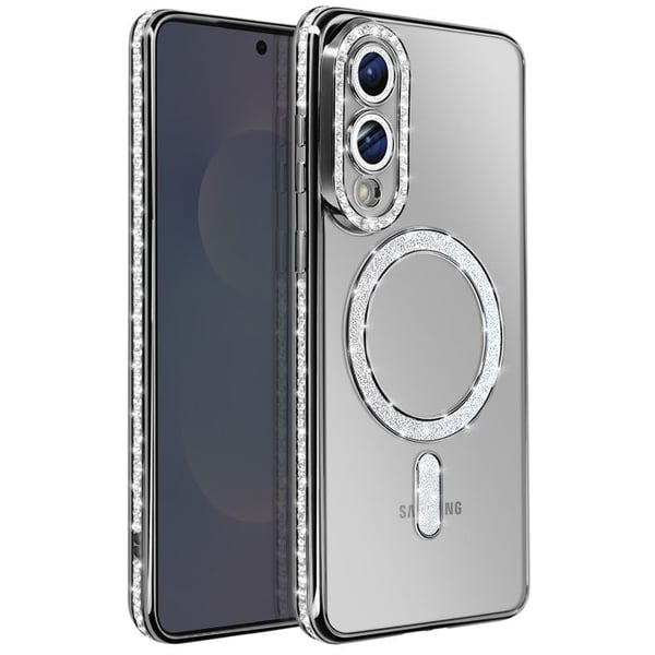 Coque för Galaxy S25 Edge Kompatibel med MagSafe med Svart Rhinestone Kant