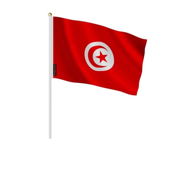 Mini Flagga från Tunisien – 14 x 21 cm – Att Hålla i Hand – Polyester – 1 styck – Pixelforma
