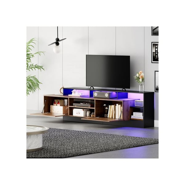 Moderne tv-møbel til tv op til 70 tommer med åbent opbevaring Sort ramme