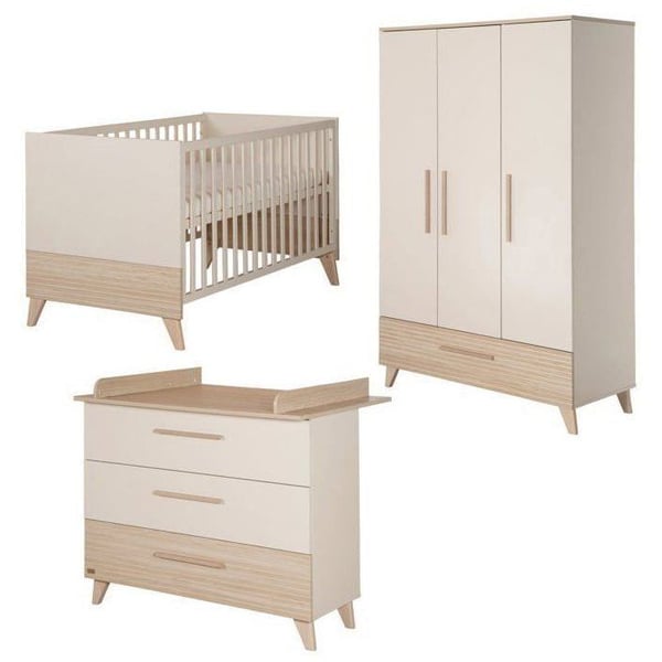 Babyrum trio: Evolutionssäng 70 x 140 cm + Skötbord + Garderob - SIDNEY - ROBA - Ek / Beige