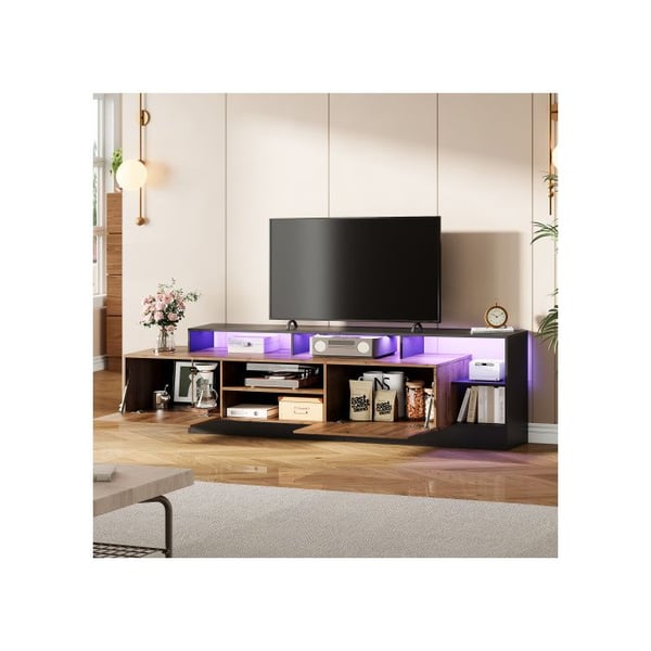 Moderne tv-møbel til tv op til 70 tommer med åbent opbevaring Sort ramme