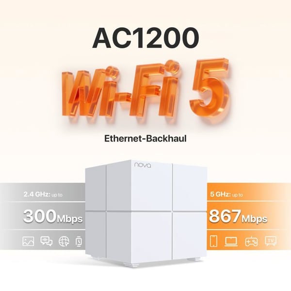 Mesh Wi-Fi-system - TENDA - Nova MW6-3 - Täckning 300 m² - 2 Gigabit-portar - Föräldrakontroll