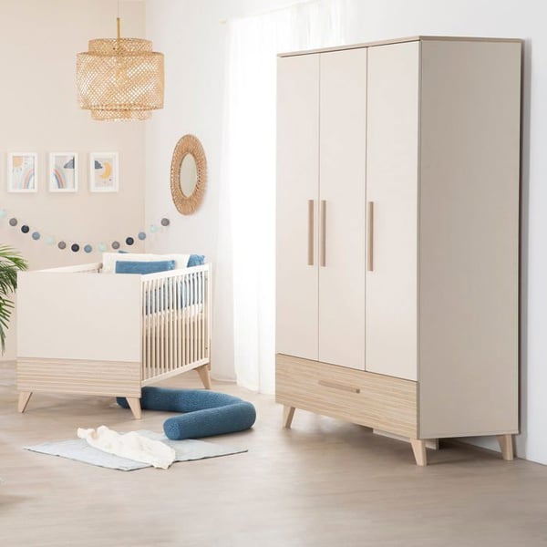 Babyrum trio: Evolutionssäng 70 x 140 cm + Skötbord + Garderob - SIDNEY - ROBA - Ek / Beige