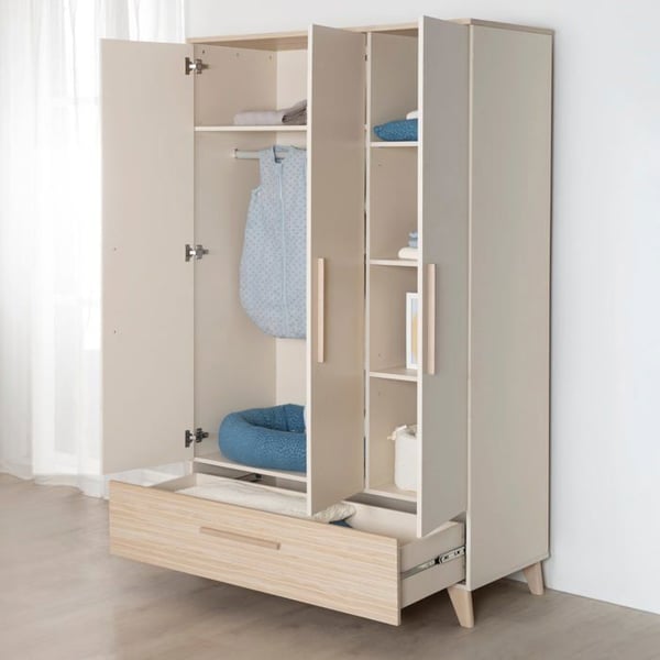 Babyrum trio: Evolutionssäng 70 x 140 cm + Skötbord + Garderob - SIDNEY - ROBA - Ek / Beige