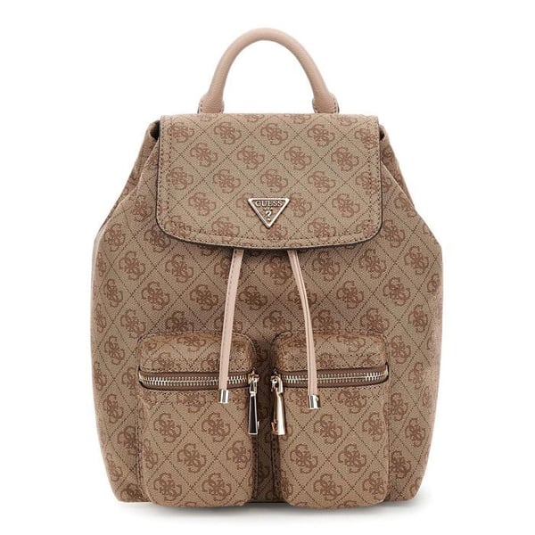 GUESS Beige taupe fritidsryggsäck för kvinnor - Manhattan II Flap Backpack Latte Logo 324127