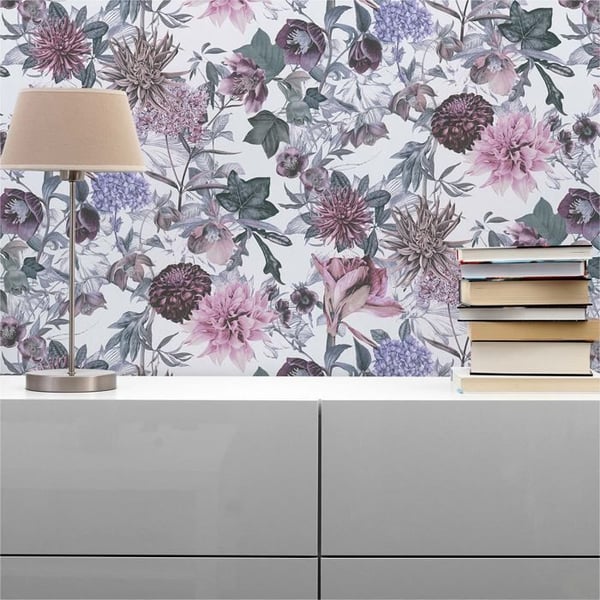 Papir Tapet Jungle Enrico M1-No.773 Hvit Lilla Blomster Floral
