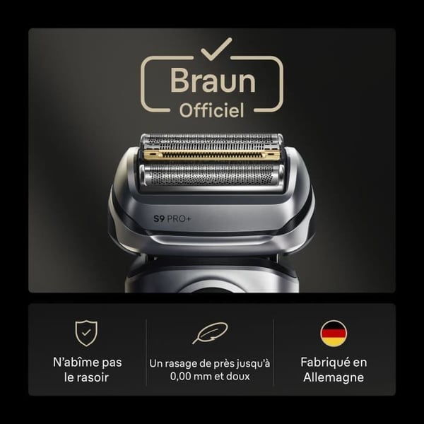 Rakhyvelshuvud BRAUN Series 9 + - 4 klippelement + precisionssax - 100 % tillverkad i Tyskland