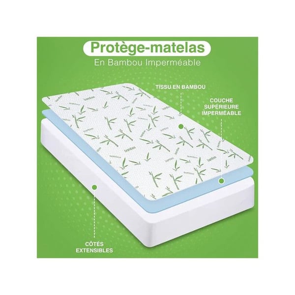 Vattentät madrasskydd "Bambou" 120 x 190 cm med 35 cm kant - Vit -