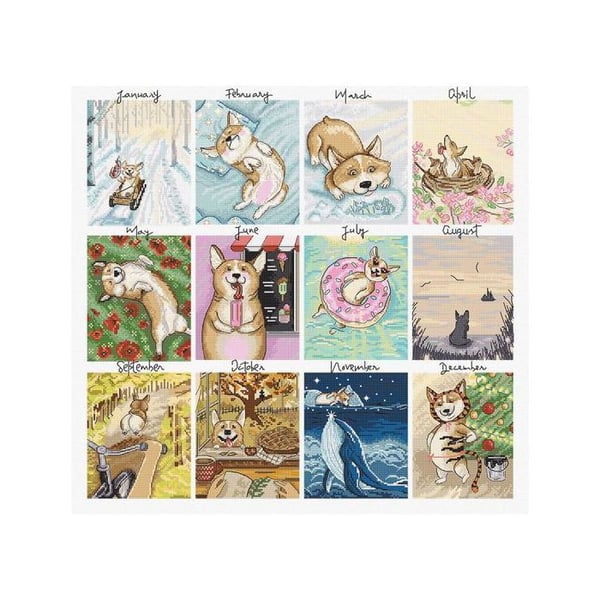 Kit för korsstygn LetiStitch - Hundkalender 43x41 cm