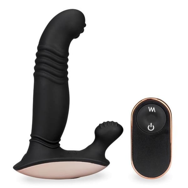 Analvibrator, automatisk prostatastimulator, handsfree, vibrerande och uppvärmande, klick - svart