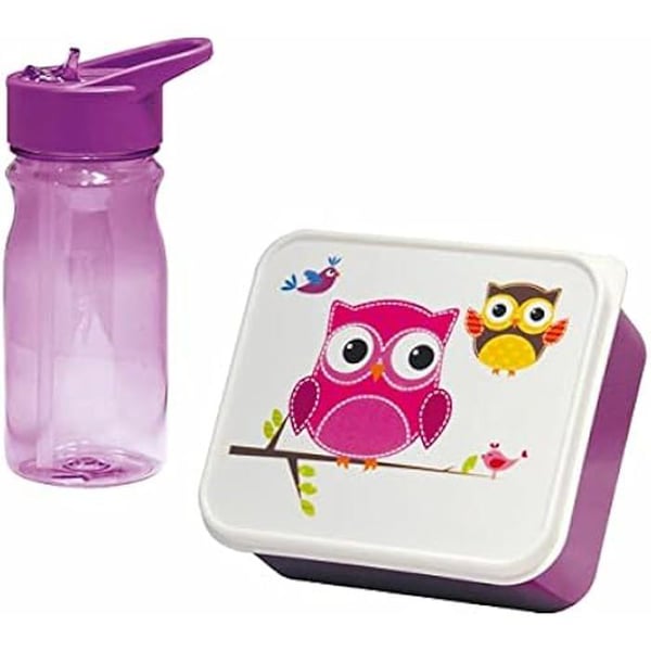 Set med lunchlåda och flaska - Mondex - Rosa Uggla - Rektangulär - För barn - Diskmaskin kompatibel