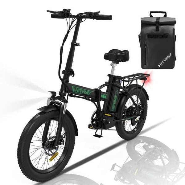 HITWAY hopfällbar elcykel 20" E-cykel Svart-Grön - 36V batteri - 11,2Ah - LCD-skärm+HITWAY svart väska