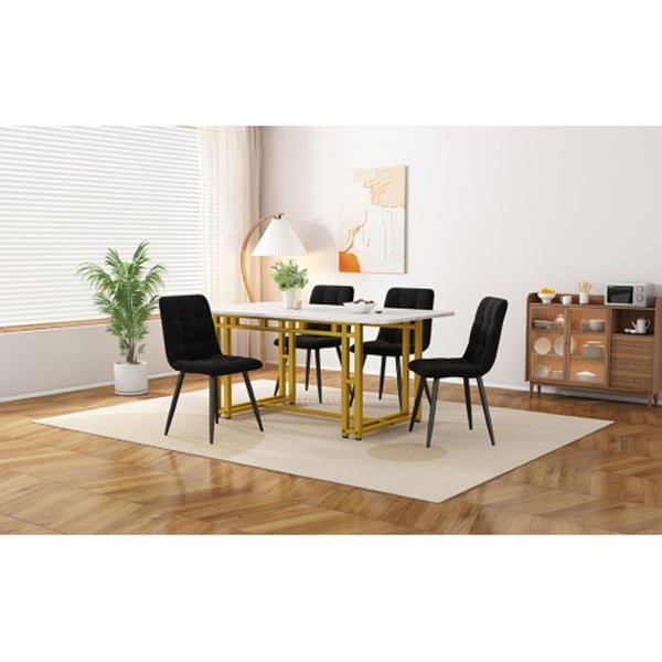Spisebord - MUVOE - 120x70cm - Guld - 4 sorte stole - Moderne elegance
