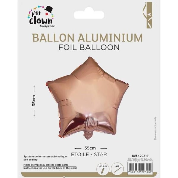 Dekorativ ballong - LILLA CLOWN - Stjärna - Aluminium - Roséguld - Födelsedag