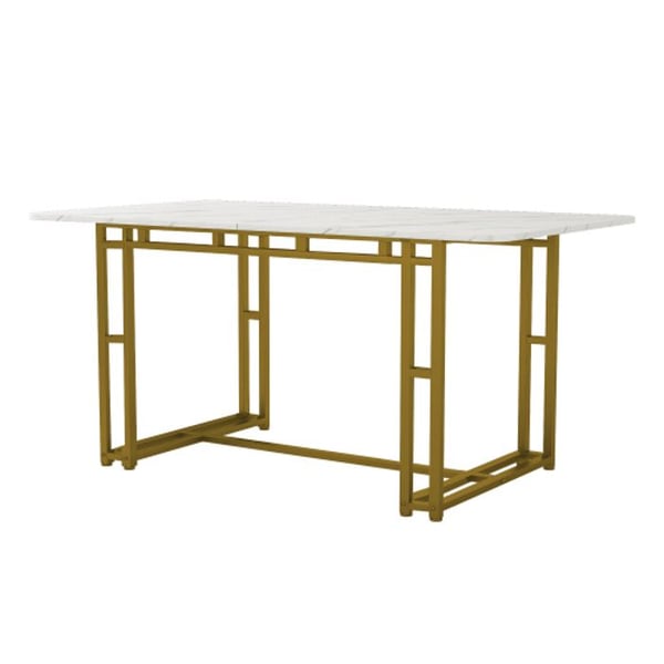 Spisebord - MUVOE - 120x70cm - Guld - 4 sorte stole - Moderne elegance