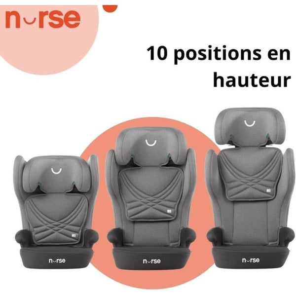 Børnesæde Nurse Spring iSize til børn 4-12 år, Isofix, sammenklappelig, justerbar, grå