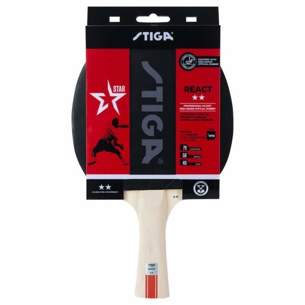 Ping Pong Racket - STIGA - React 2 stjärnor - 5-lager trä - Konkav handtag - WRB-teknologi