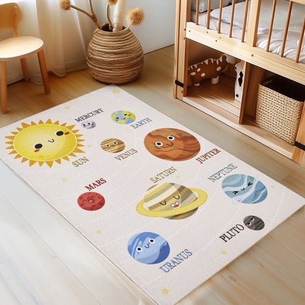 Barnmatta - AYYILDIZ - Design av solsystemet - Beige - 100 x 150 cm - Latexbakgrund Barnmatta - AYYILDIZ - Design av solsystemet - Beige - 100 x 150 cm - Latexbakgrund