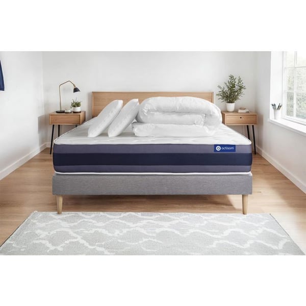 Komplett sängpaket 180x200 cm - Madrass + Sängbotten Grå (i kit) + 2 kuddar + Täcke - Actilatex Mo