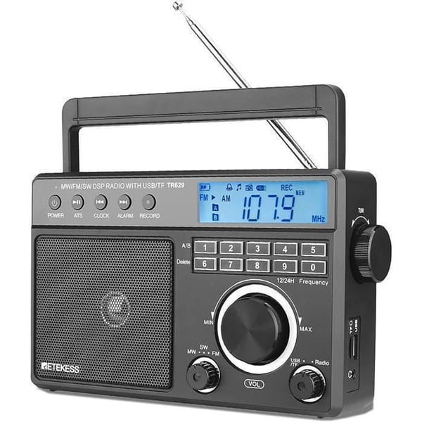 Retekess TR629 Bärbar Radio, FM AM SW Radio, USB Mikro SD Kort, MP3, Högtalare, LCD-skärm, Enkelt, lätt att transportera