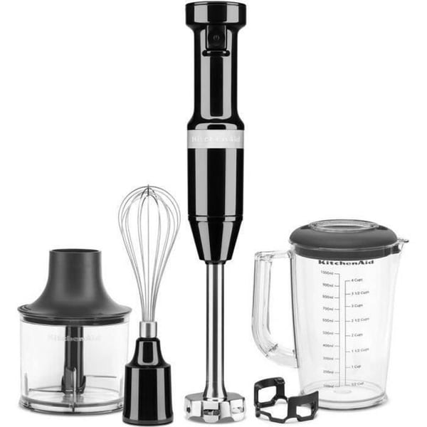 KITCHEN AID 5KHBV83EOB - Kompakt stavblender med ledning 180W - Aftagelig blenderaksel med kniv i rustfrit stål - Onyx sort