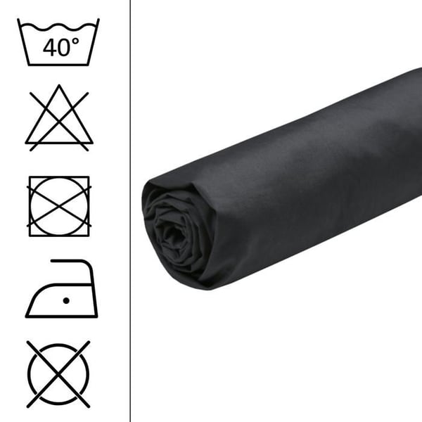 Drap housse percale av bomull - Stof - 140x200 cm - Stort gummiband 30 cm - Antracit - Modell Elysée - 100% bomull
