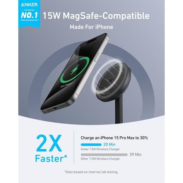 Induktionsladdare - Anker - MagGo - 15W - Kompatibel med MagSafe - Rotation 360°