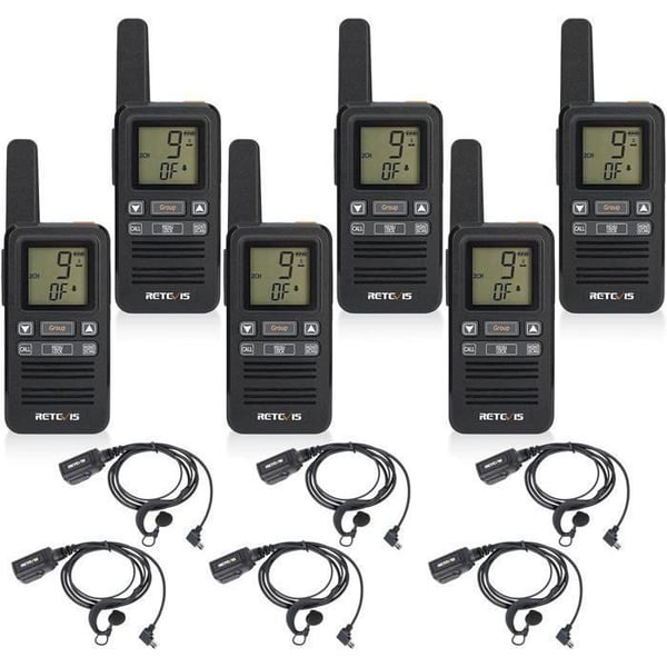 Retevis RB667 Walkie Talkie med hörlurar, PMR446 uppladdningsbar tvåvägsradio, 1600mAh, gruppsamtal, USB-C, VOX(6 st)