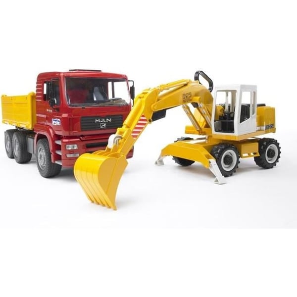 MAN-kippiauto Liebherr-kaivukoneella - BRUDER - 144565 - Keltainen - Yli 3-vuotiaille lapsille
