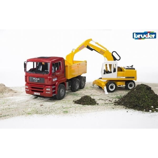MAN Dumper med Liebherr gravemaskine - BRUDER - 144565 - Gul - Til børn fra 3 år
