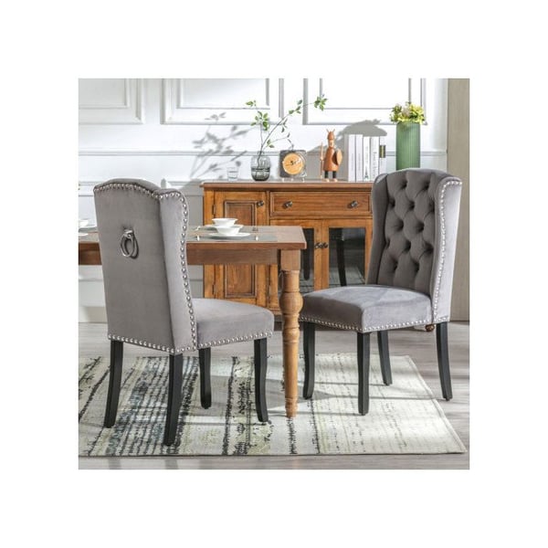 Spisestol - MUVOE - Moderne design - Grå velour - Egetræ ben - Sæt af 6