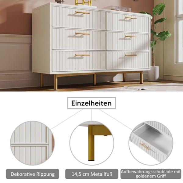 Kommode - MUVOE - 6 skuffer - Hvid - Metal - Moderne og elegant design