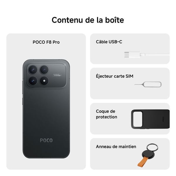 POCO F8 Pro Svart 12 GO + 512 GO - Snapdragon® 8 Elite av högsta kvalitet, AMOLED HyperRGB POCO 120 Hz 6,59"