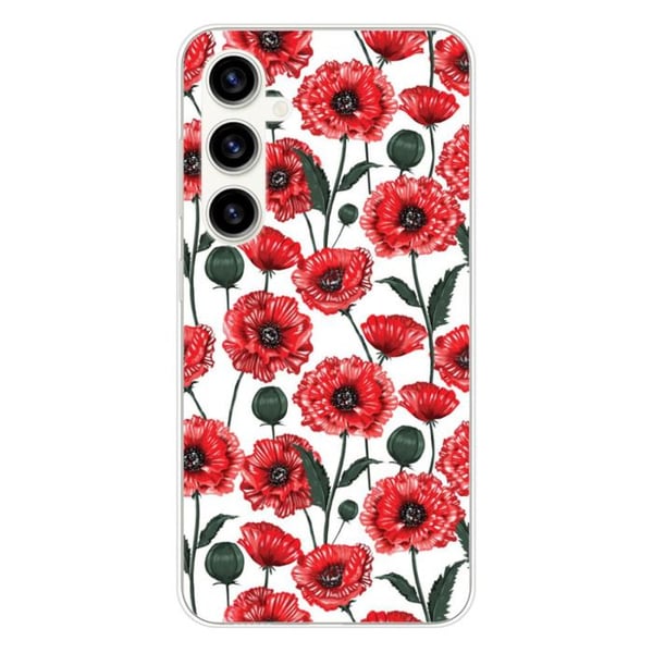 Tryckt silikonfodral som är kompatibelt med Samsung Galaxy S23 FE Poppy Flowers