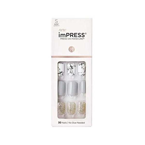 KISS imPRESS Modell KIM010C 30-pack självhäftande naglar - Marmor, grå, glitter - Klara på några minuter